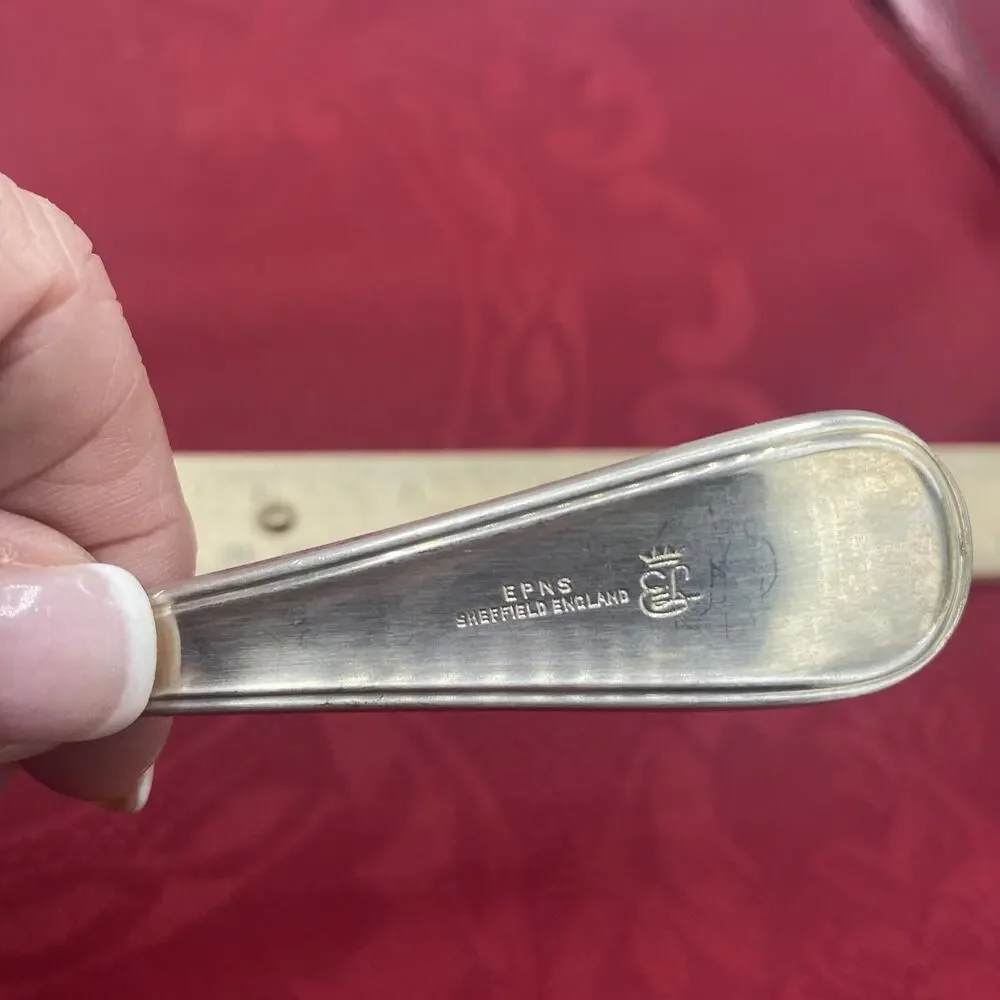 EPNS Sheffield England Serving Spoon with Embossed Fruit Design 8.5”